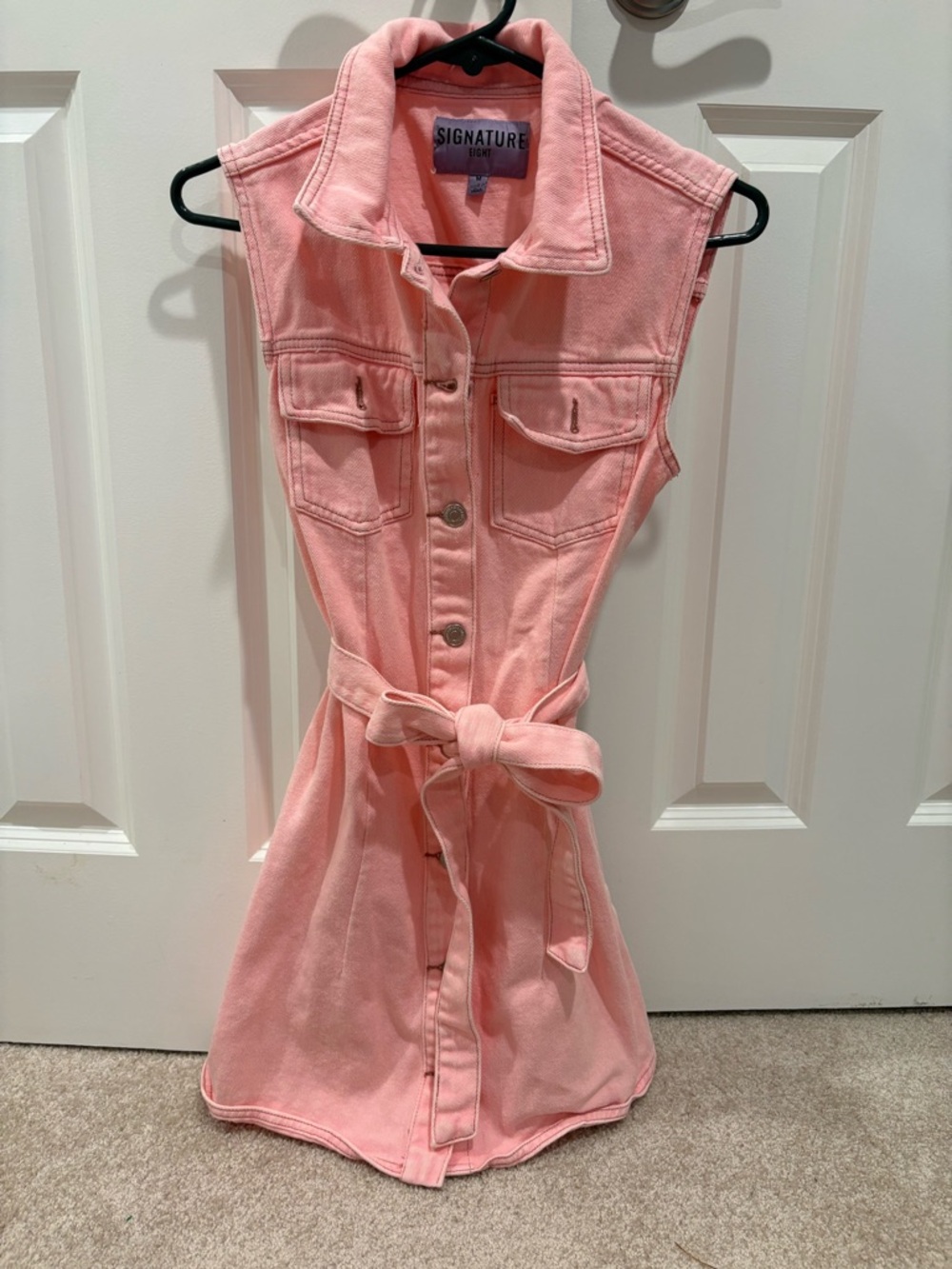 Light Pink Denim Dress with Waist Tie Country Girly Western Concert Size M - Picture 2 of 5